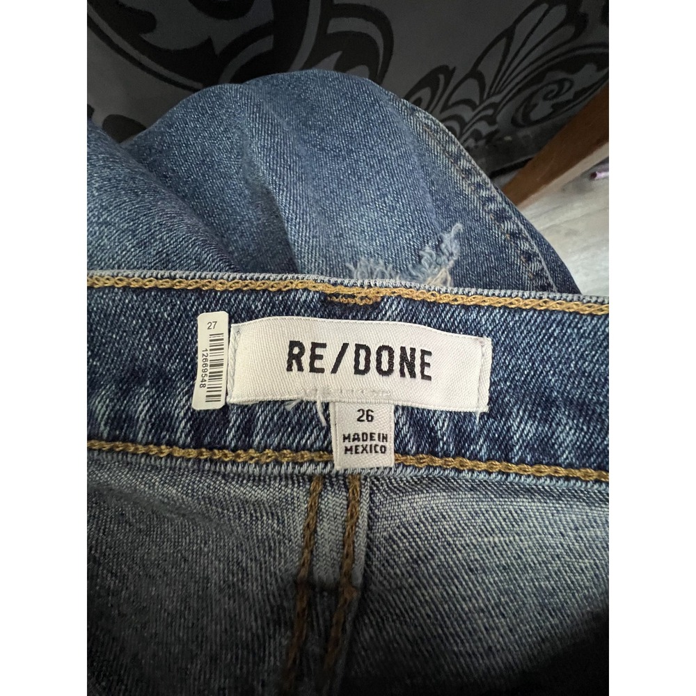 RE/DONE 70s Stove Pipe Distressed High Rise Medium Wash Crop Jeans Size 26 - Picture 5 of 9